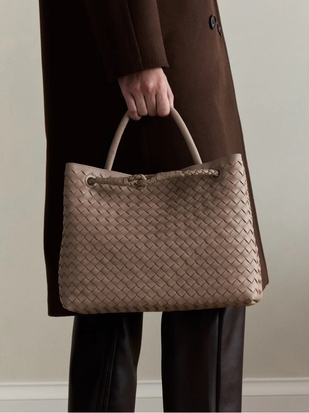 NWOT Quince Italian Leather Taupe Handwoven Satchel Bag - Picture 6 of 14